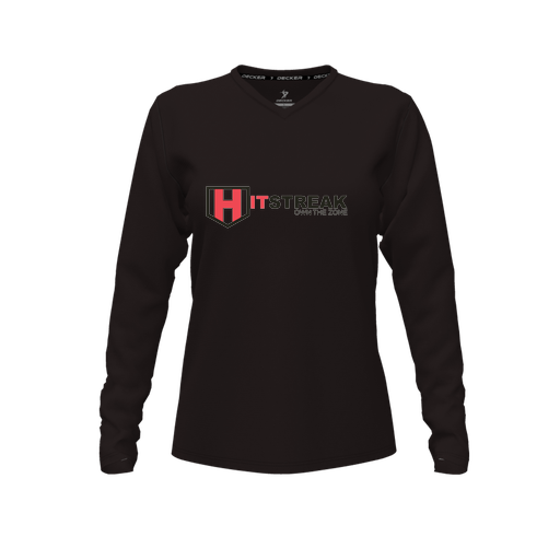 [CUS-DFW-TEES-CMF-VNK-LSL-BLK-FYXS-LOGO3] Decker Comfort T-Shirt (Female Youth XS, Black, V Neck, Logo 3, Long Sleeve)