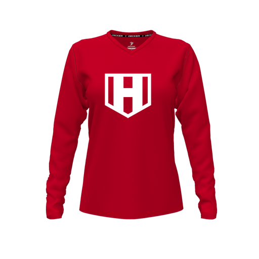 [FTLVCFRD-FYXS-LOGO2] Comfort T-Shirt (Female Youth XS, Red, V Neck, Logo 2, Long Sleeve)