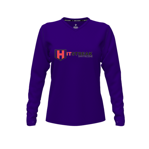 [CUS-DFW-TEES-CMF-VNK-LSL-PUR-FYXS-LOGO3] Decker Comfort T-Shirt (Female Youth XS, Purple, V Neck, Logo 3, Long Sleeve)