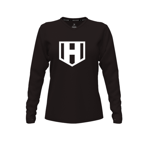 [CUS-DFW-TEES-PER-VNK-LSL-BLK-FYXS-LOGO2] Performance T-Shirt (Female Youth XS, Black, V Neck, Logo 2, Long Sleeve)