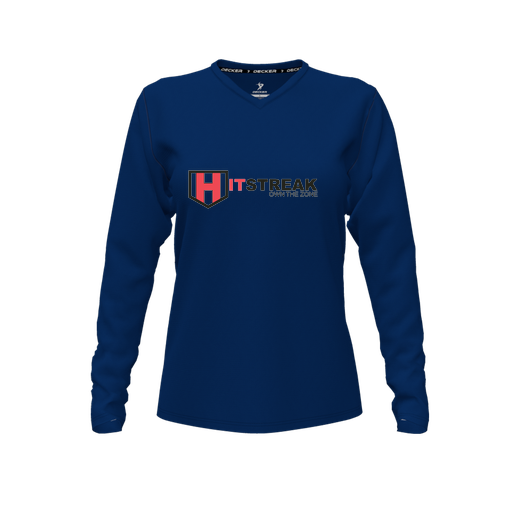 [FTLVPTNV-FYXS-LOGO3] Decker Performance T-Shirt (Female Youth XS, Navy, V Neck, Logo 3, Long Sleeve)