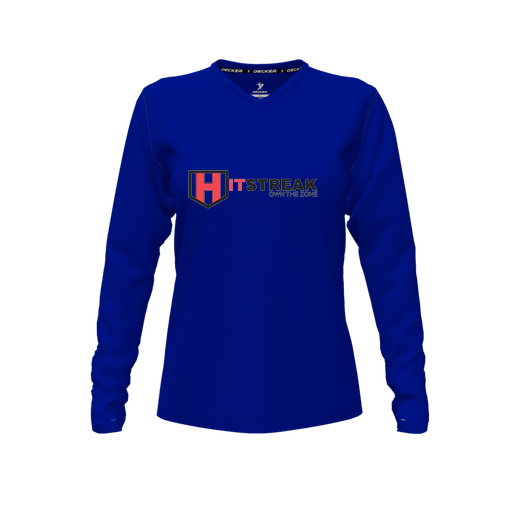 [CUS-DFW-TEES-PER-VNK-LSL-RYL-FYXS-LOGO3] Performance T-Shirt (Female Youth XS, Royal, V Neck, Logo 3, Long Sleeve)