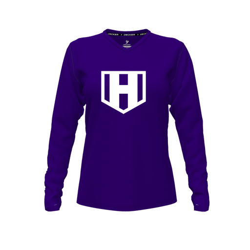 [CUS-DFW-TEES-PER-VNK-LSL-PUR-FYXS-LOGO2] Performance T-Shirt (Female Youth XS, Purple, V Neck, Logo 2, Long Sleeve)